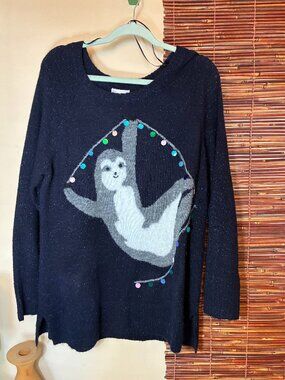 LC Lauren Conrad Sparkle Sloth Oversized Knit Tunic Sweater Cozy Holiday XL